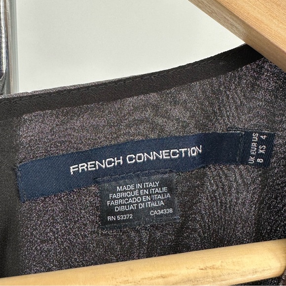 French Connection Silver Metallic Drape Faux Wrap Mini Dress Long Sleeves size 4 - Picture 9 of 11